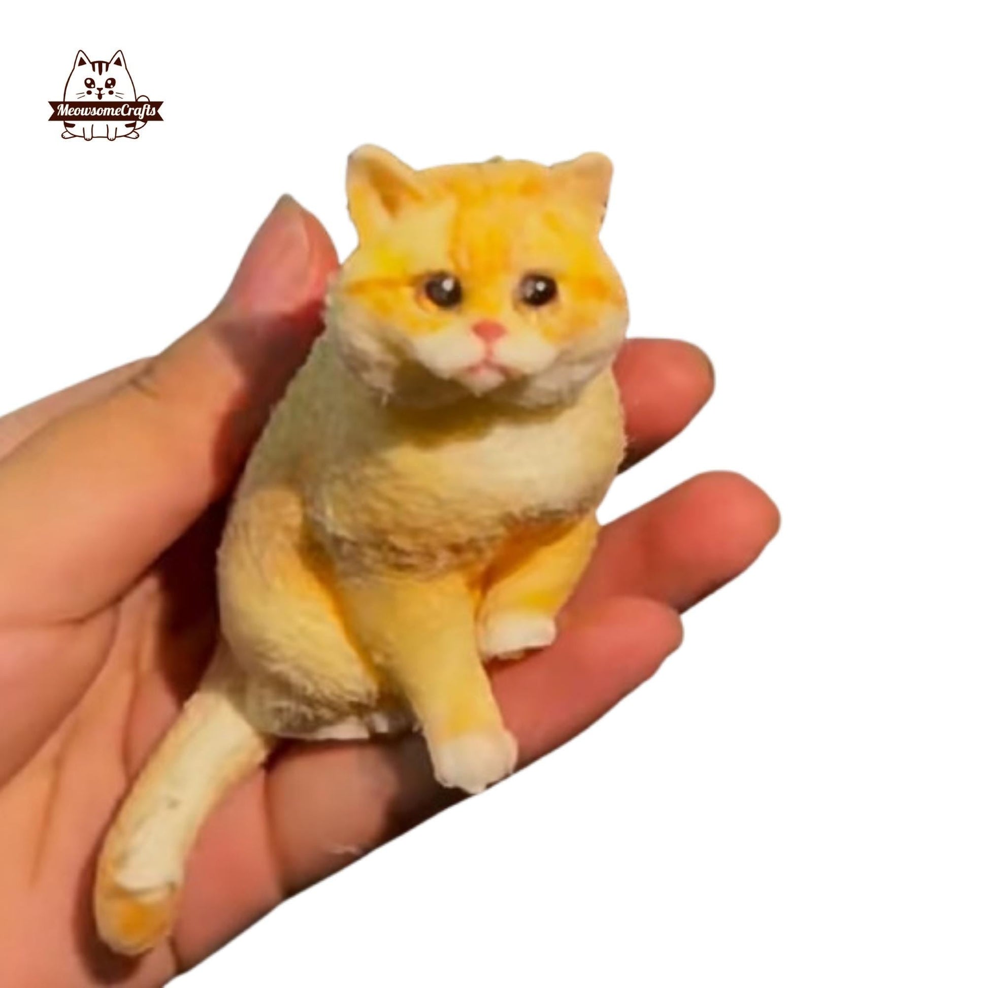 Handmade Taba Squishy Furry Sitting Orange Cat Animal | Squeezable Stress Relief Fidget Toy - MeowsomeCrafts