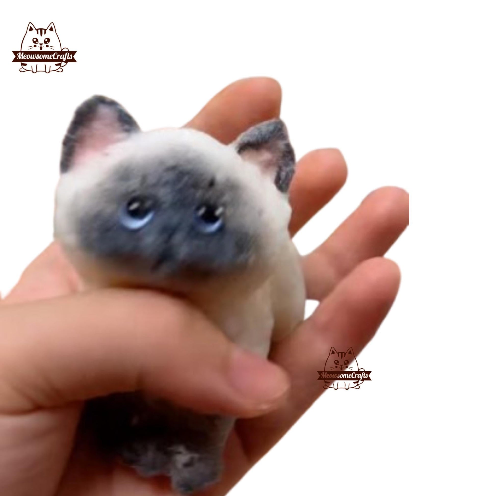 Handmade Taba Squishy Furry Sitting Siamese Kitten Cat Animal | Squeezable Stress Relief Fidget Toy - MeowsomeCrafts