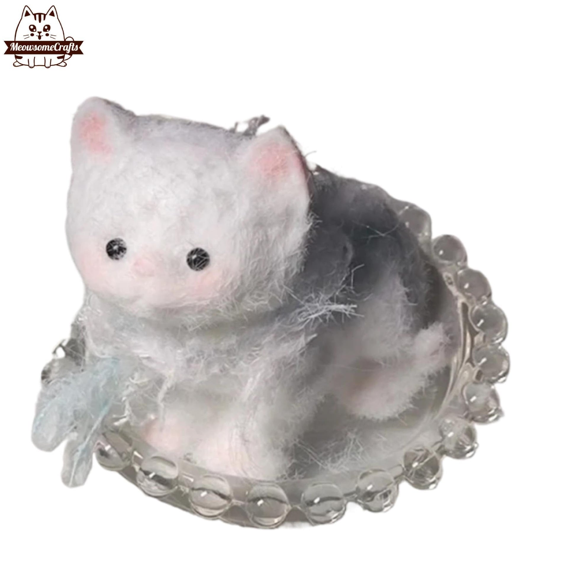 Handmade Taba Squishy Furry Sitting White Kitten Cat Animal | Squeezable Stress Relief Fidget Toy - MeowsomeCrafts