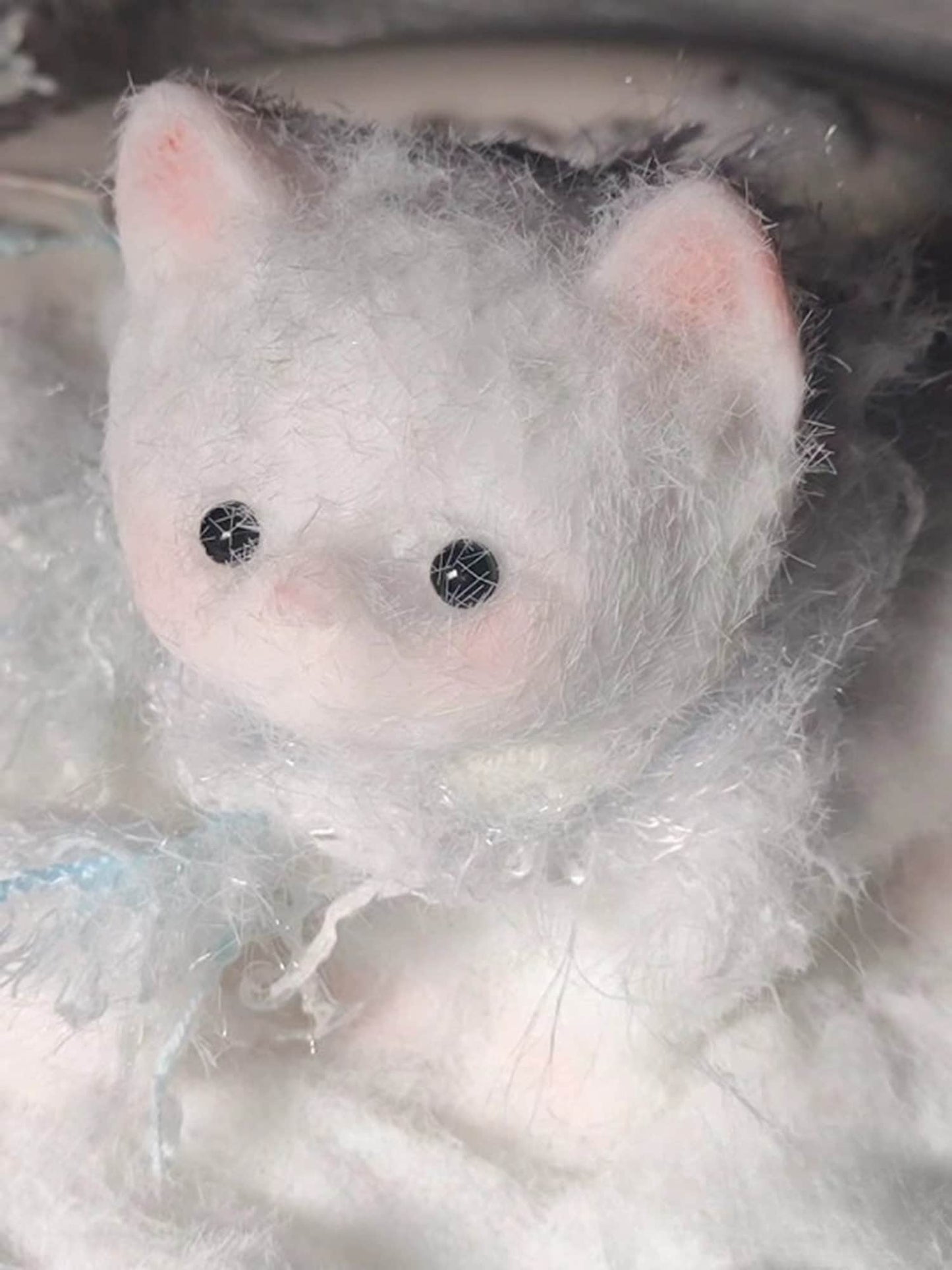 Handmade Taba Squishy Furry Sitting White Kitten Cat Animal | Squeezable Stress Relief Fidget Toy - MeowsomeCrafts