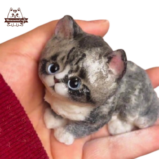 Handmade Taba Squishy Furry Striped Baby Kitten Cat | Squeezable Stress Relief Fidget Toy - MeowsomeCrafts