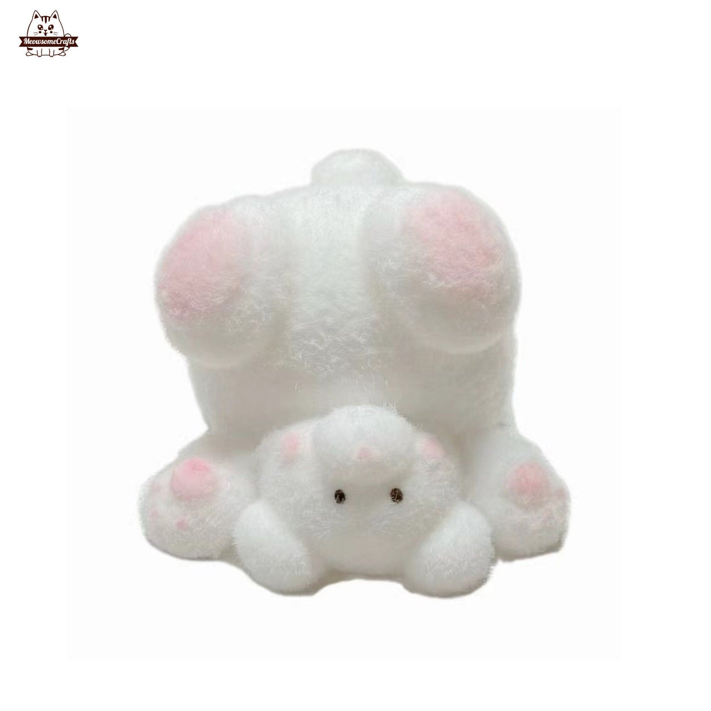 Handmade Taba Squishy Furry White Bear Headstand Animal | Squeezable Stress Relief Fidget Toy - MeowsomeCrafts