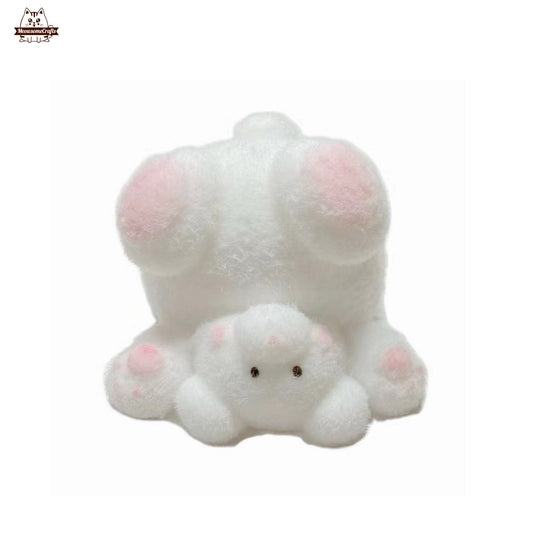 Handmade Taba Squishy Furry White Bear Headstand Animal | Squeezable Stress Relief Fidget Toy - MeowsomeCrafts