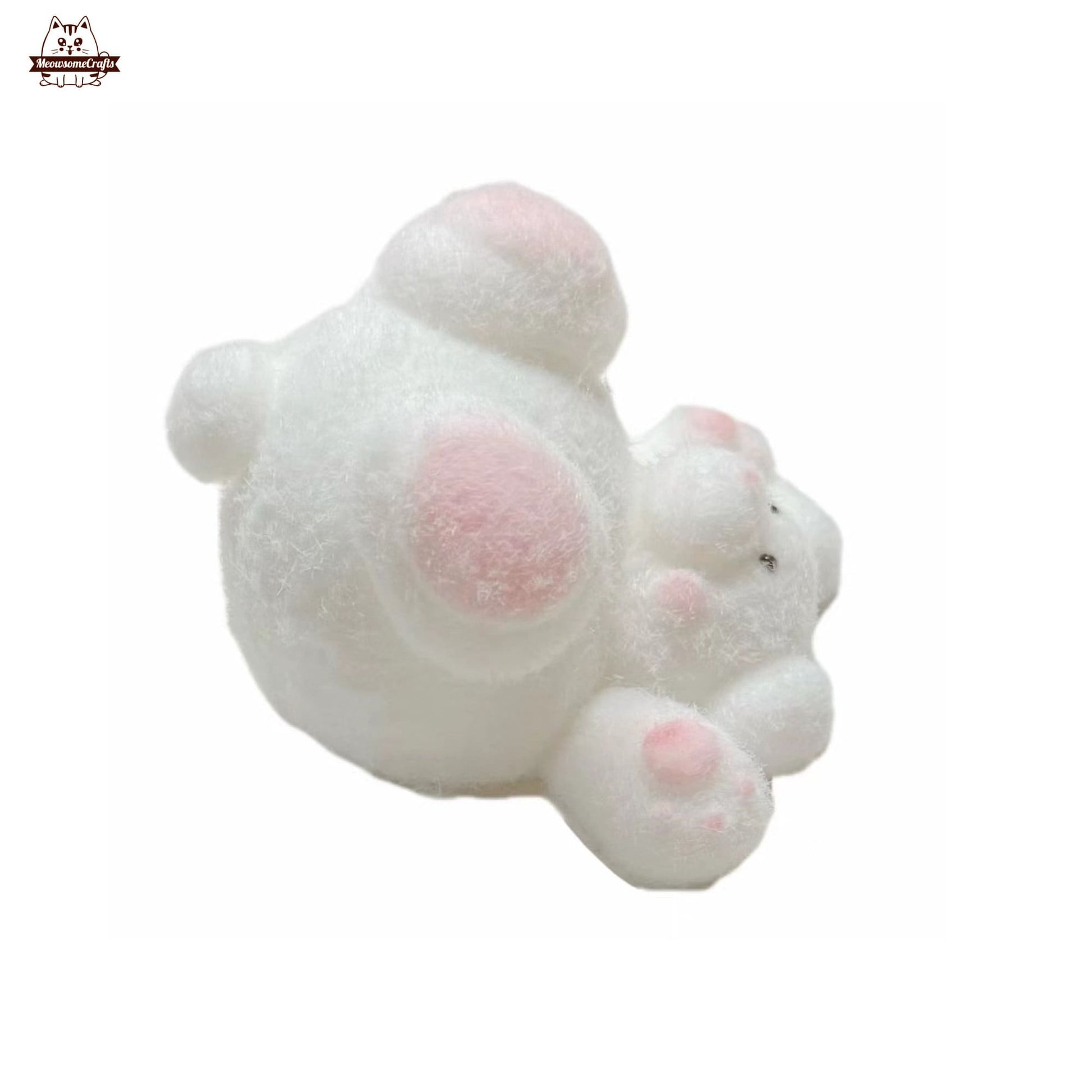 Handmade Taba Squishy Furry White Bear Headstand Animal | Squeezable Stress Relief Fidget Toy - MeowsomeCrafts