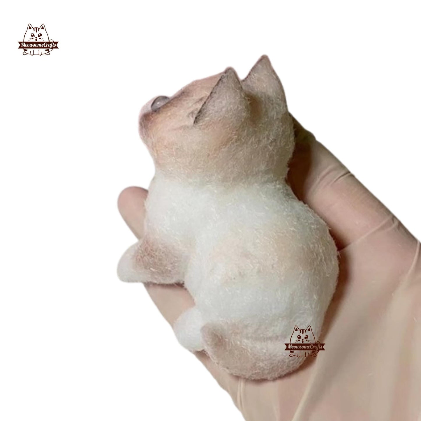 Handmade Taba Squishy Furry White & Brown Kitty Cat Animal | Squeezable Stress Relief Fidget Toy - MeowsomeCrafts