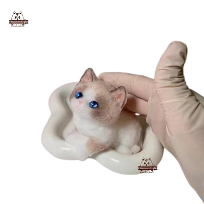 Handmade Taba Squishy Furry White & Brown Kitty Cat Animal | Squeezable Stress Relief Fidget Toy - MeowsomeCrafts