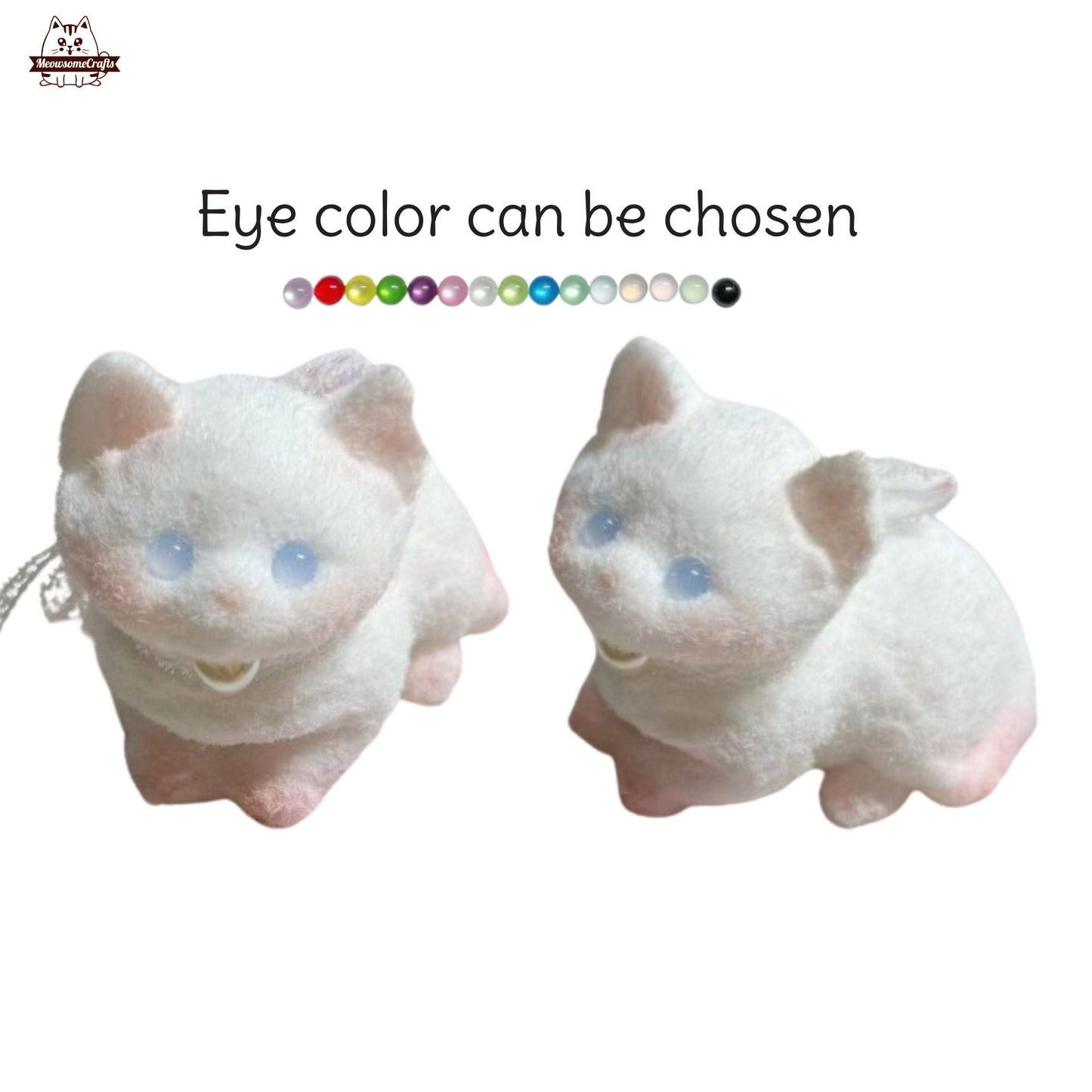 Handmade Taba Squishy Furry White Kitten Cat Animal Customizable Eyes | Squeezable Stress Relief Fidget Toy - MeowsomeCrafts