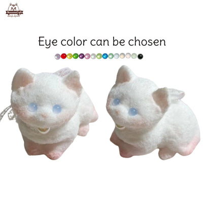 Handmade Taba Squishy Furry White Kitten Cat Animal Customizable Eyes | Squeezable Stress Relief Fidget Toy - MeowsomeCrafts