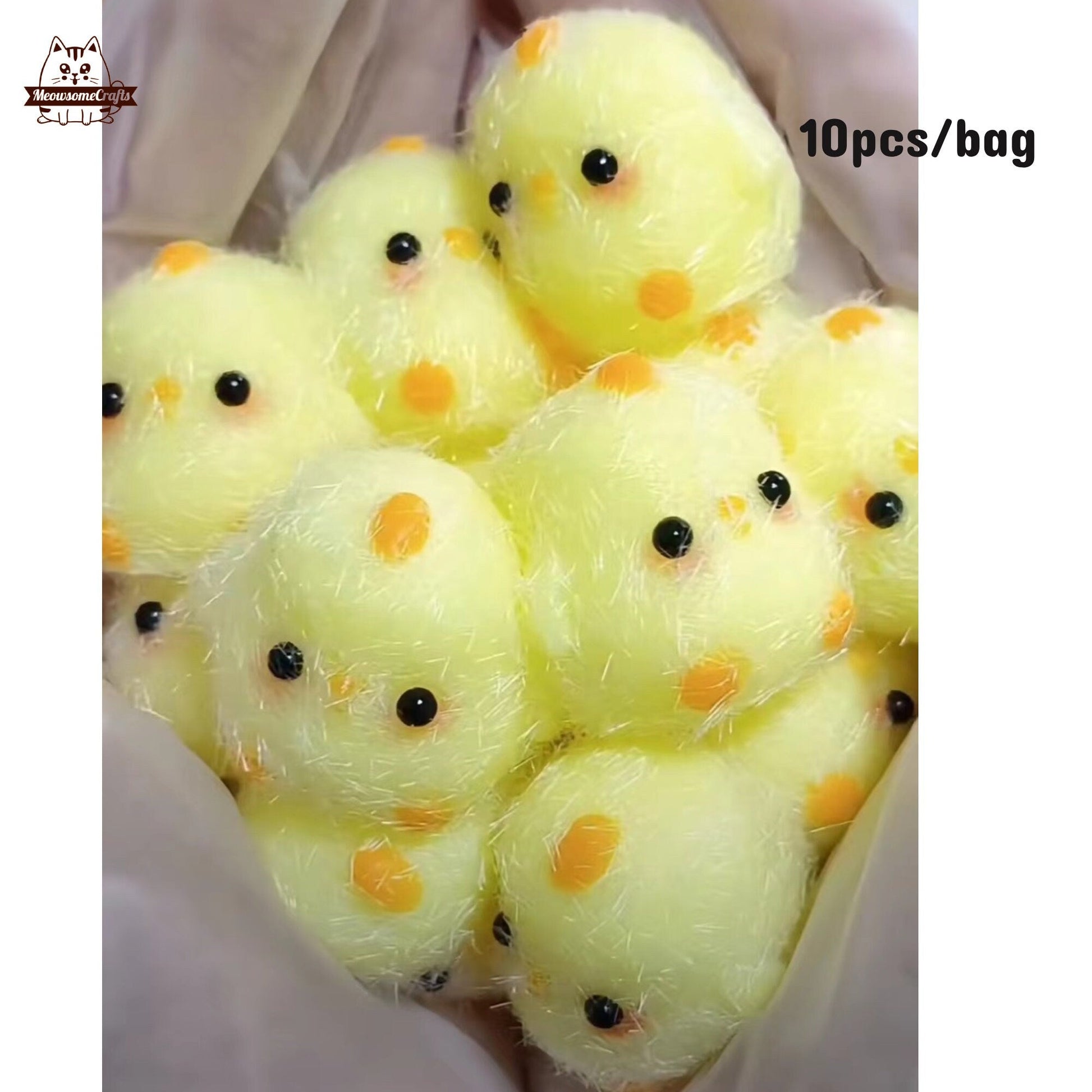 Handmade Taba Squishy Furry Yellow & White Baby Chicks Animal | Squeezable Stress Relief Fidget Toy - MeowsomeCrafts