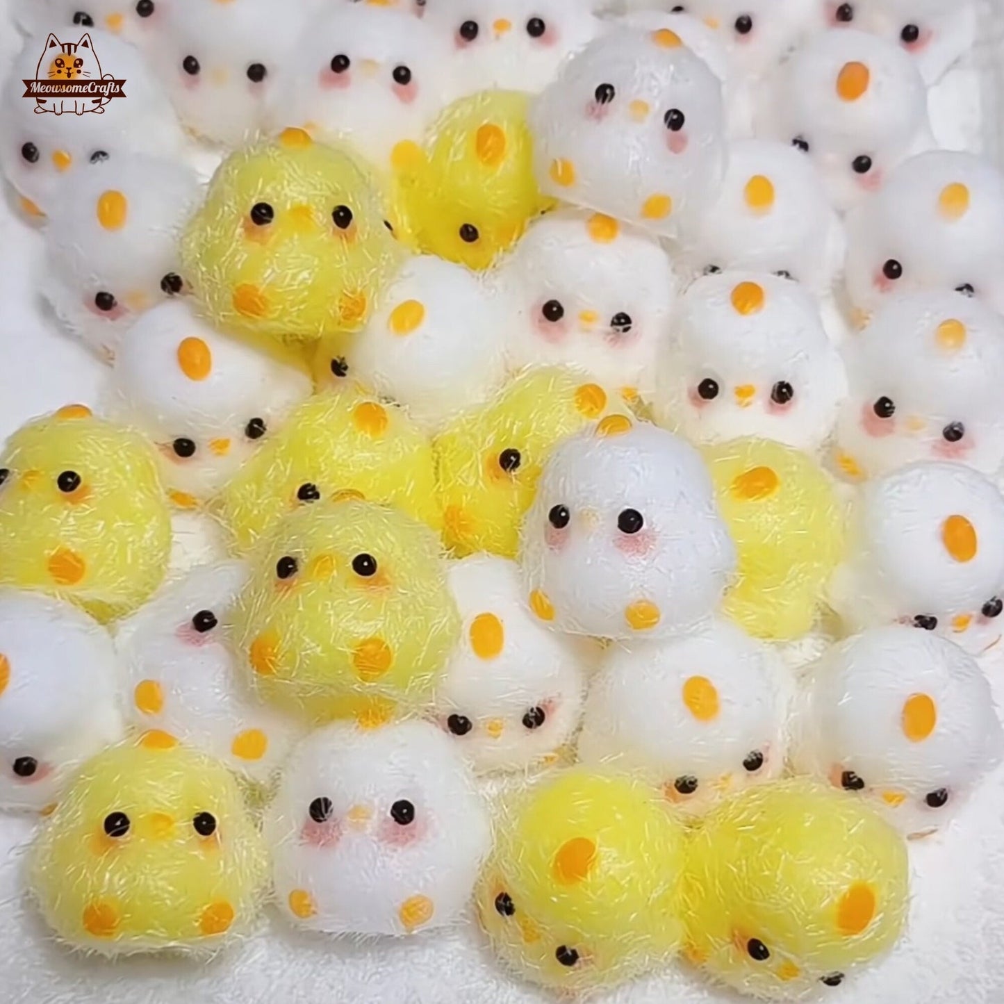 Handmade Taba Squishy Furry Yellow & White Baby Chicks Animal | Squeezable Stress Relief Fidget Toy - MeowsomeCrafts