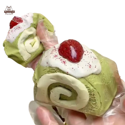 Handmade Taba Squishy Matcha Swiss Roll Dessert Food | Squeezable Stress Relief Fidget Toy - MeowsomeCrafts