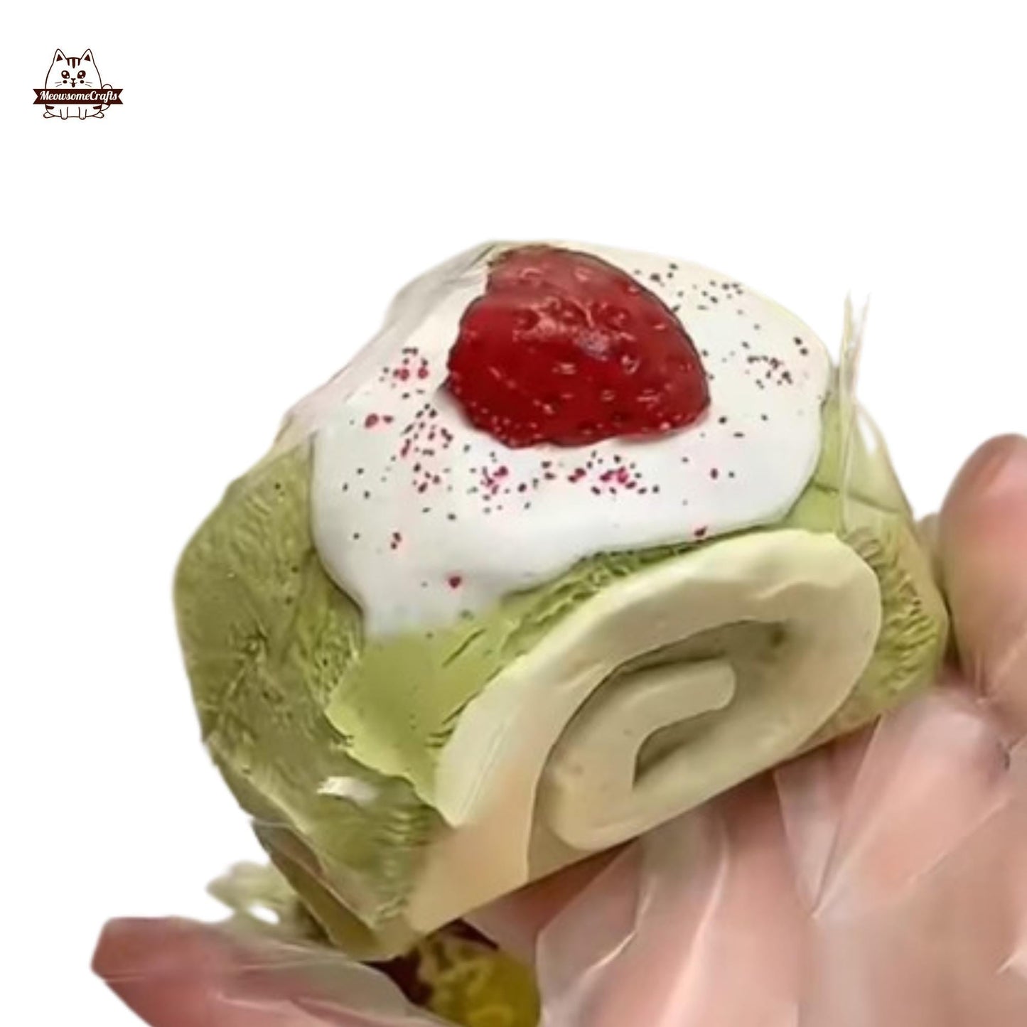 Handmade Taba Squishy Matcha Swiss Roll Dessert Food | Squeezable Stress Relief Fidget Toy - MeowsomeCrafts