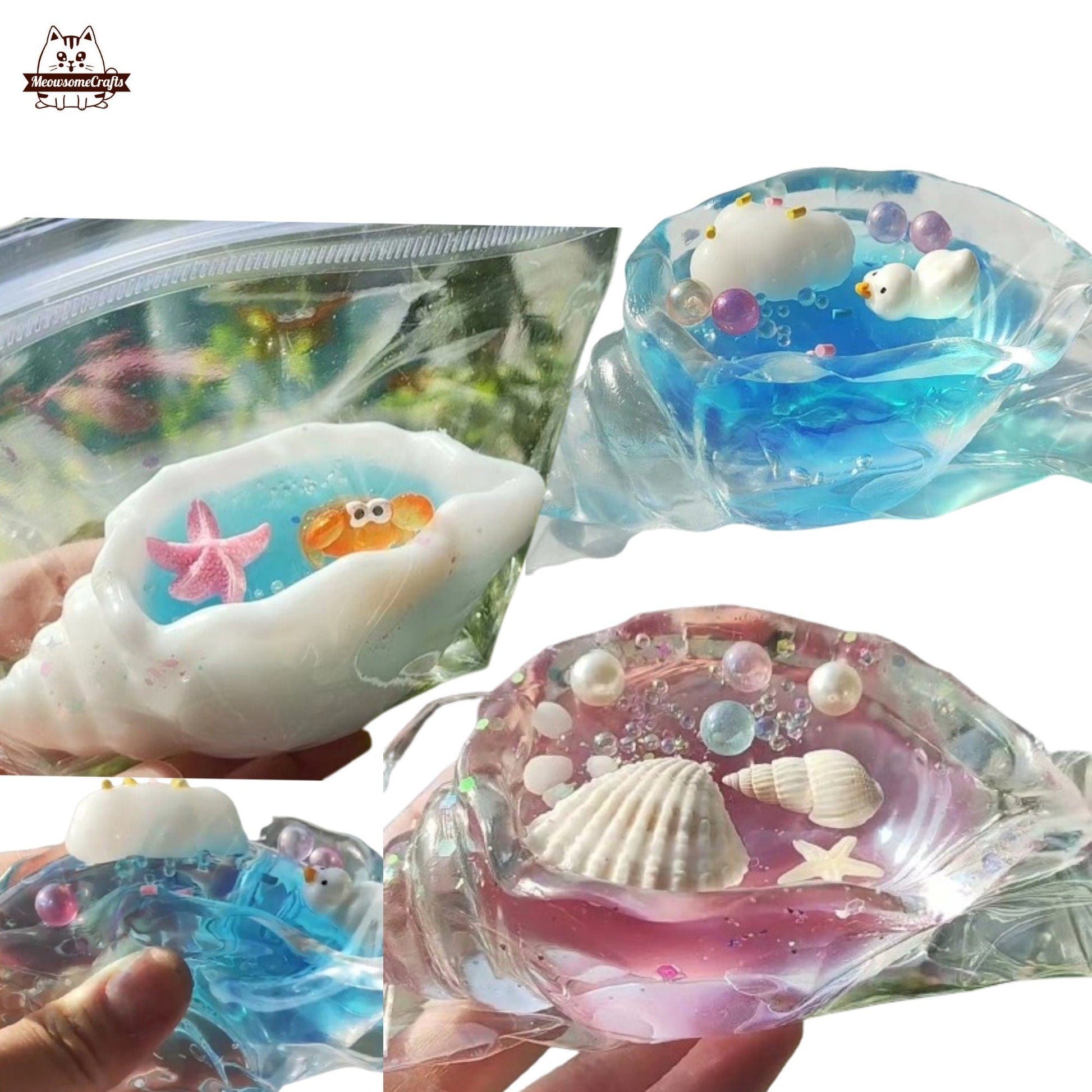 Handmade Taba Squishy Ocean Seashell Conch With Duck Crab Starfish Charms | Squeezable Stress Relief Fidget Toy - MeowsomeCrafts