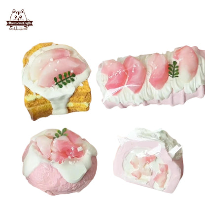 Handmade Taba Squishy Peach Cream Swiss Roll Toast Bread Cake Dessert Food | Squeezable Stress Relief Fidget Toy - MeowsomeCrafts