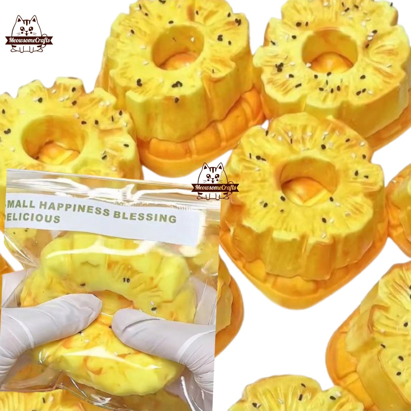 Handmade Taba Squishy Pineapple Waffle Dessert Food | Squeezable Stress Relief Fidget Toy - MeowsomeCrafts