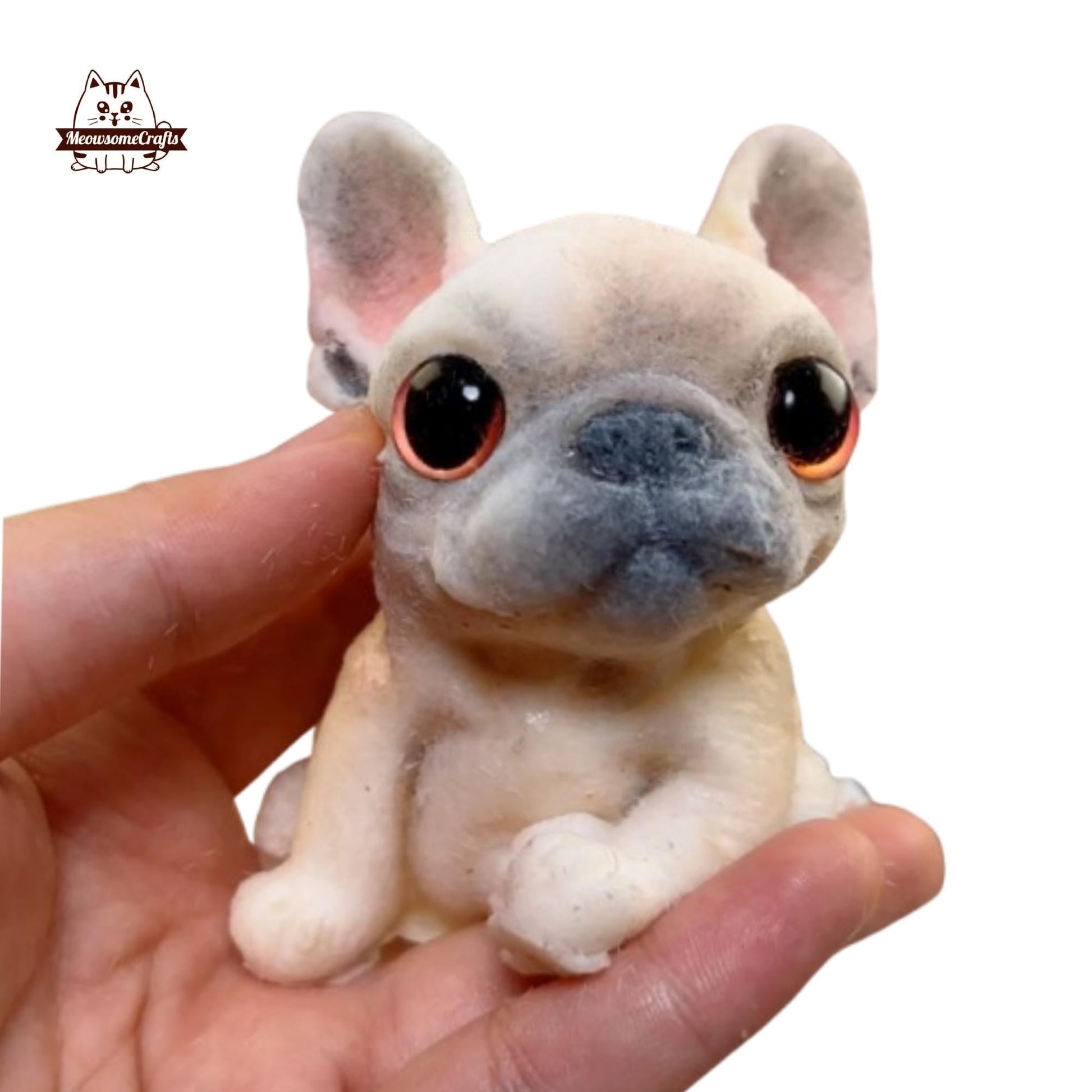 Handmade Taba Squishy Soft Furry French Bulldog Puppy Dog Animal | Squeezable Stress Relief Fidget Toy - MeowsomeCrafts