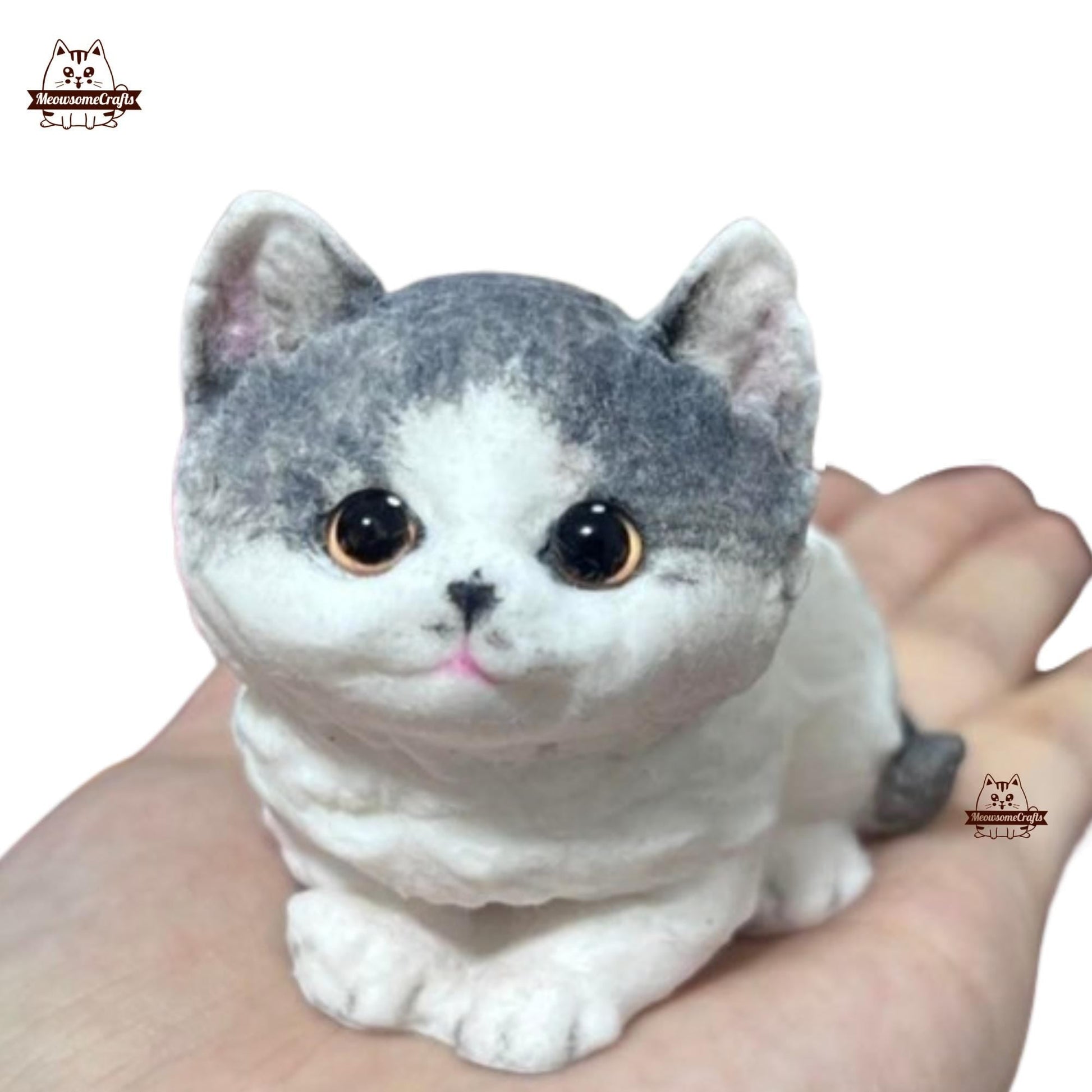 Handmade Taba Squishy Soft Furry Gray & White Kitten Cat Animal | Squeezable Stress Relief Fidget Toy - MeowsomeCrafts