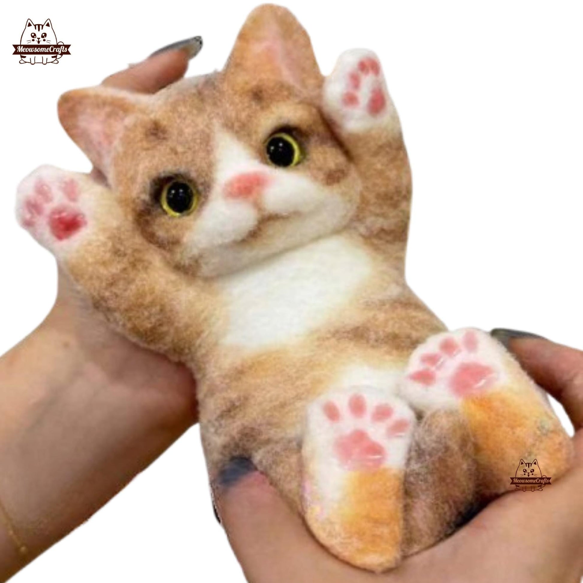 Handmade Taba Squishy Soft Furry Laying Playful Orange Kitten Cat Animal | Squeezable Stress Relief Fidget Toy - MeowsomeCrafts