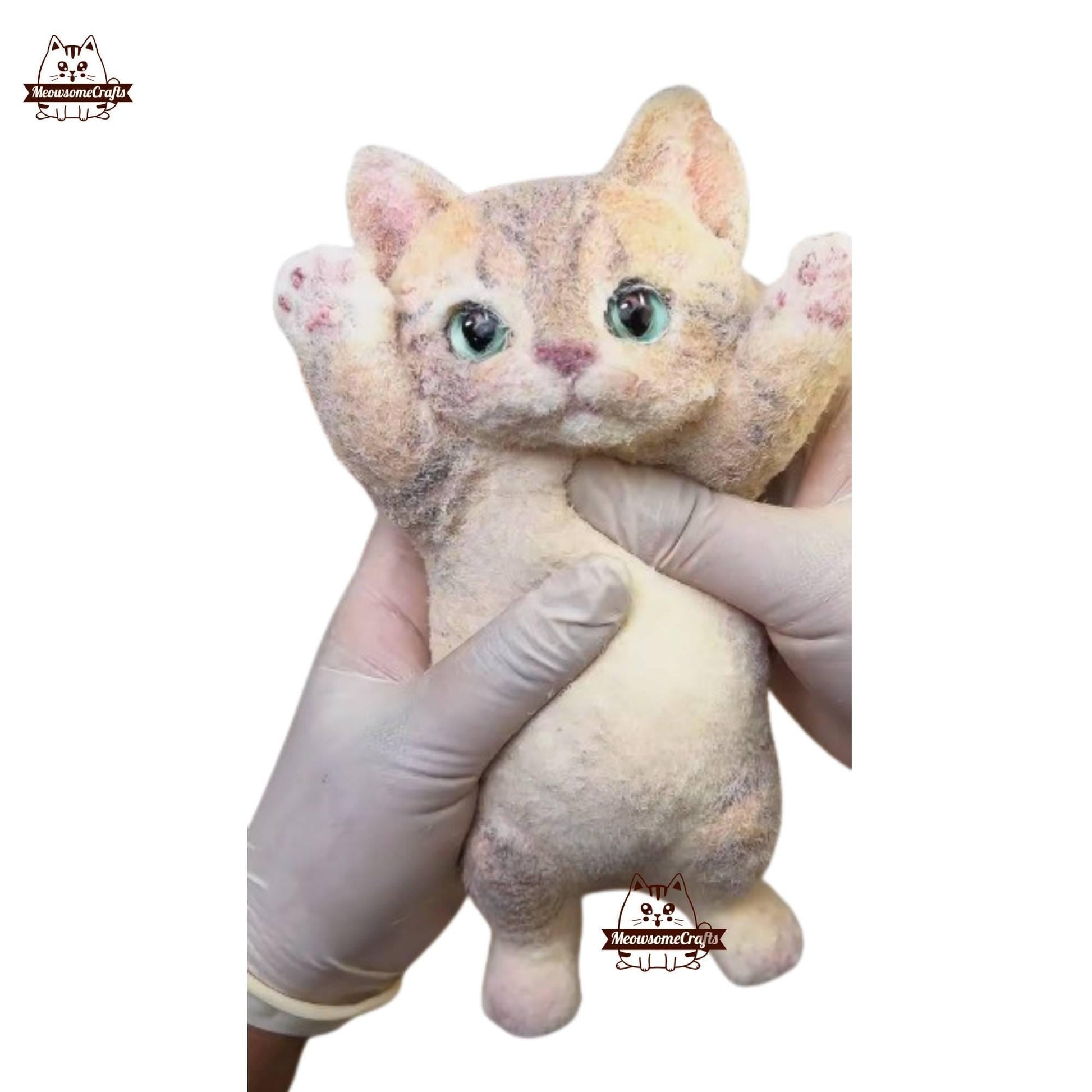 Handmade Taba Squishy Soft Furry Laying Playful Orange Kitty Cat Animal | Squeezable Stress Relief Fidget Toy - MeowsomeCrafts