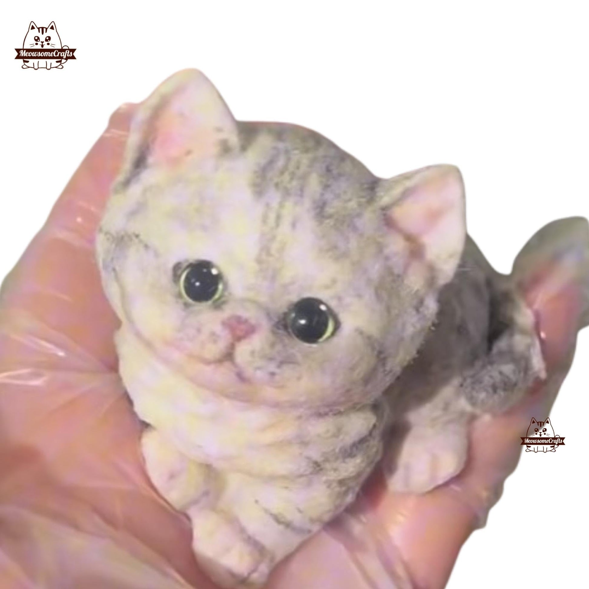 Handmade Taba Squishy Soft Furry Striped Gray & White Kitten Cat Animal | Squeezable Stress Relief Fidget Toy - MeowsomeCrafts