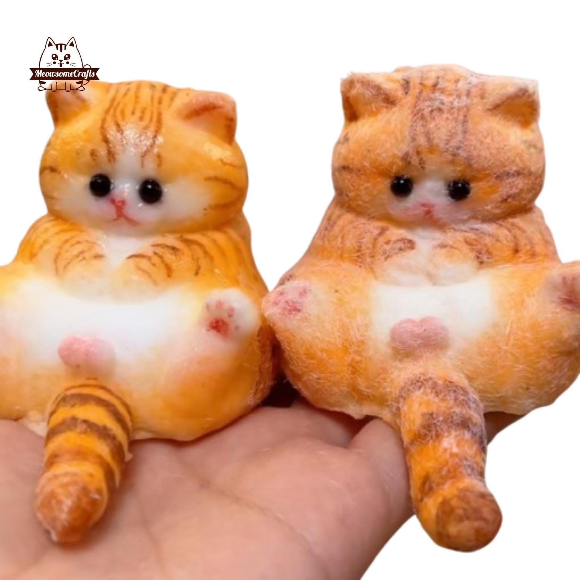 Handmade Taba Squishy Soft Furry Striped Laying Orange Cat Animal | Squeezable Stress Relief Fidget Toy - MeowsomeCrafts