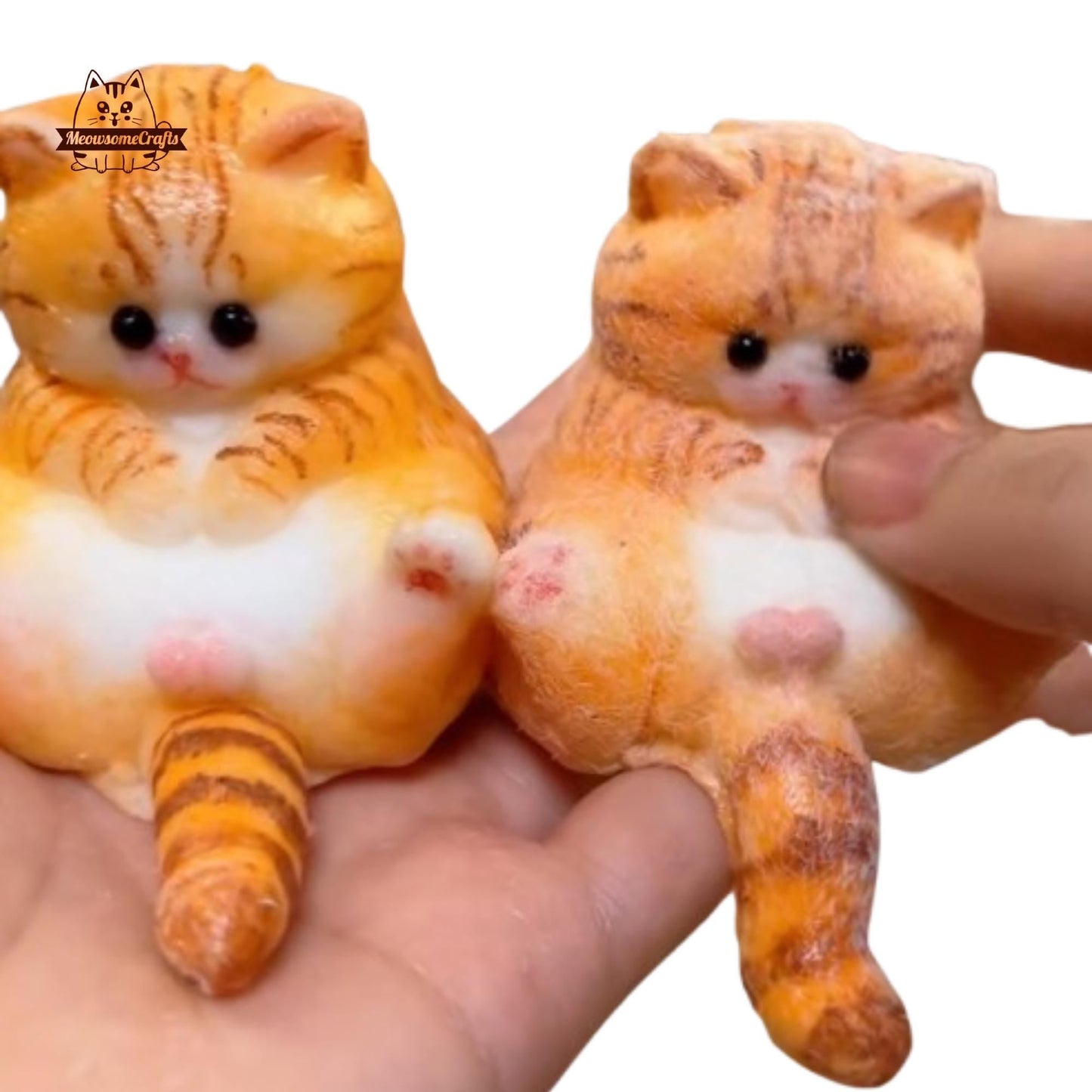 Handmade Taba Squishy Soft Furry Striped Laying Orange Cat Animal | Squeezable Stress Relief Fidget Toy - MeowsomeCrafts