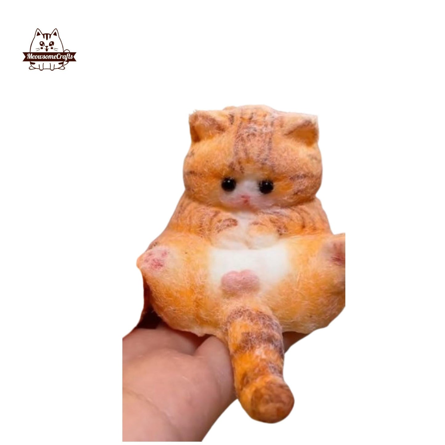 Handmade Taba Squishy Soft Furry Striped Laying Orange Cat Animal | Squeezable Stress Relief Fidget Toy - MeowsomeCrafts