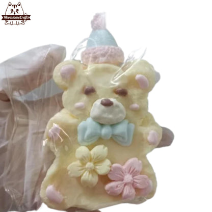 Handmade Taba Squishy Teddy Bear Cookie Flowers Bow Hat | Squeezable Stress Relief Fidget Toy - MeowsomeCrafts