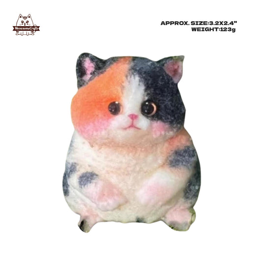 Soft Furry Chubby Calico Kitten Cat Squishy Squeezable Anxiety Stress Relief Sensory Fidget Toy Washable