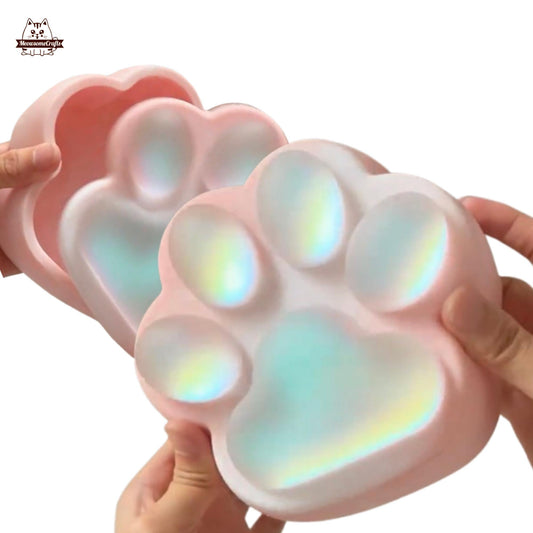 Handmade Resin Cat Paw Shape Iridescent Pink Color Storage Box Soft Squishy Cat Paw Storage Container