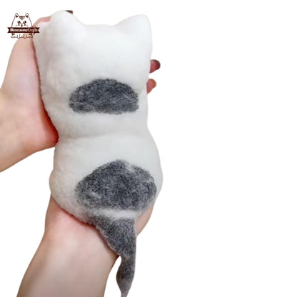 Furry White Grey Kitten Cat Laying Squishy Squeezable Anxiety Stress Relief Sensory Fidget Toy