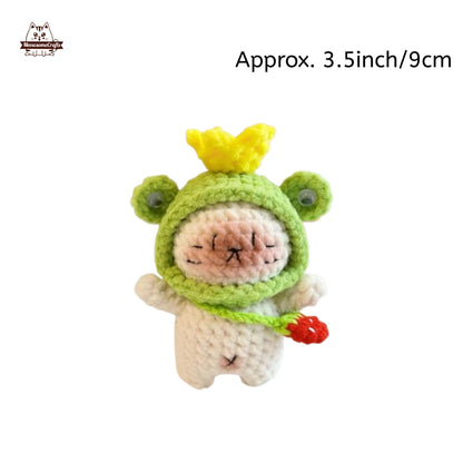 Handmade Finished Crochet Knitted Cat Wearing Animal Hoods Hats Keychain Pendant | Finished Knitted Animal - F