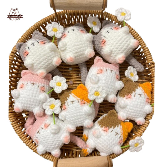 Handmade Finished Crochet Knitted Cat Flower Keychain Pendant | Finished Knitted Animal Kitty
