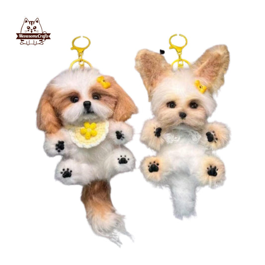 Handmade Chenille Stem Custom Dog Keychain Bag Ornament | Puppy Replica Figurine Memorial Gift