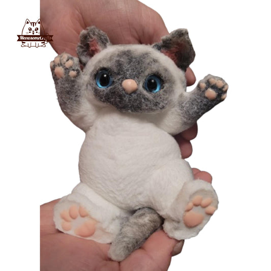 Soft Furry Laying Playful Siamese Cat Taba Squishy Squeezable Anxiety Stress Relief Sensory Fidget Toy - Squishy