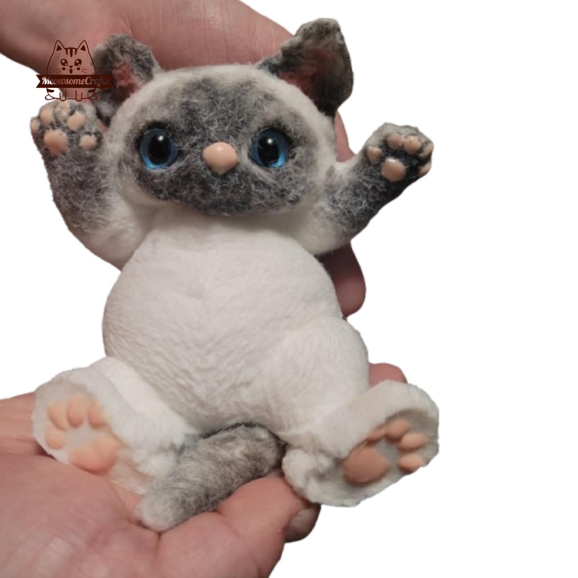 Soft Furry Laying Playful Siamese Cat Taba Squishy Squeezable Anxiety Stress Relief Sensory Fidget Toy - Squishy