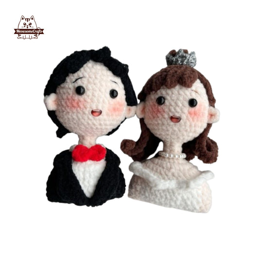 Handmade Finished Crochet Knitted Couple Bride and Groom Keychain Pendant Finished Knitted Couple