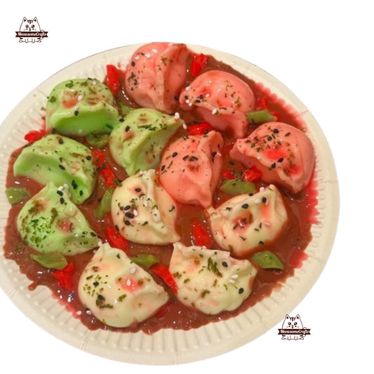 Handmade Dumplings with Sauce Food Squishy Squeezable Anxiety Stress Relief Sensory Fidget Toy - Squishy