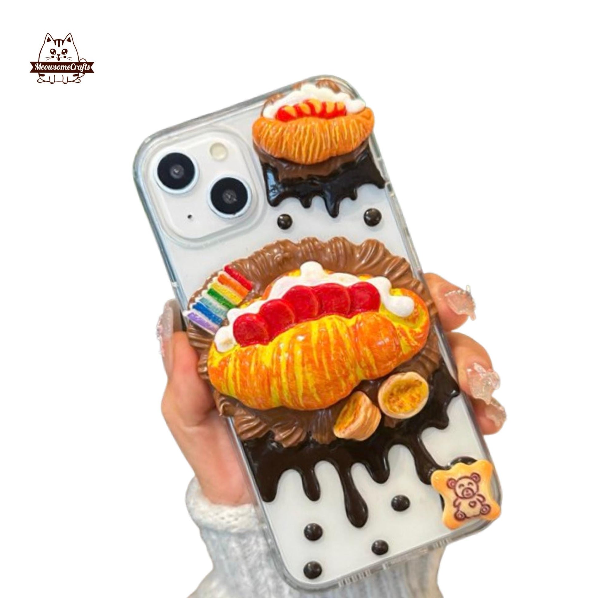 Finished Handmade Decoden Phone Case | Sandwich Cookies Egg Tart Food Charms | Samsung Android iPhone Cases