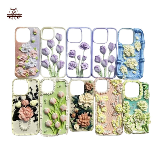 Finished Handmade Decoden Phone Cases | Kawaii Flowers Tulips Lilies Daisies Charms | Samsung Android iPhone Cases