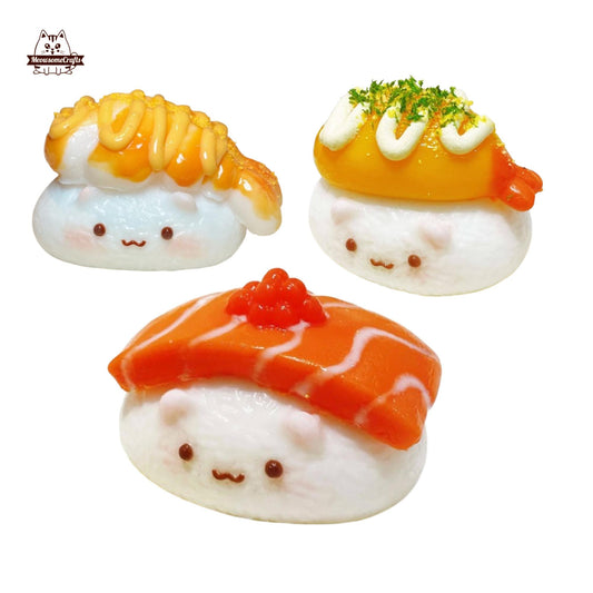Cute Taba Squishy Cat face Salmon Shrimp Sushi Squeezable Anxiety Stress Relief Sensory Fidget Toys