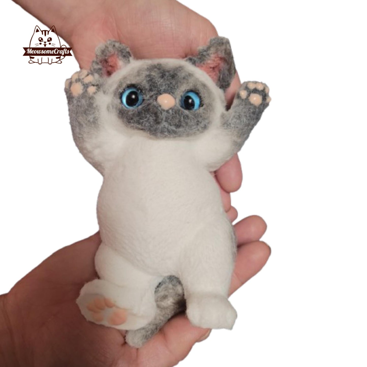Soft Furry Laying Playful Siamese Cat Taba Squishy Squeezable Anxiety Stress Relief Sensory Fidget Toy - Squishy
