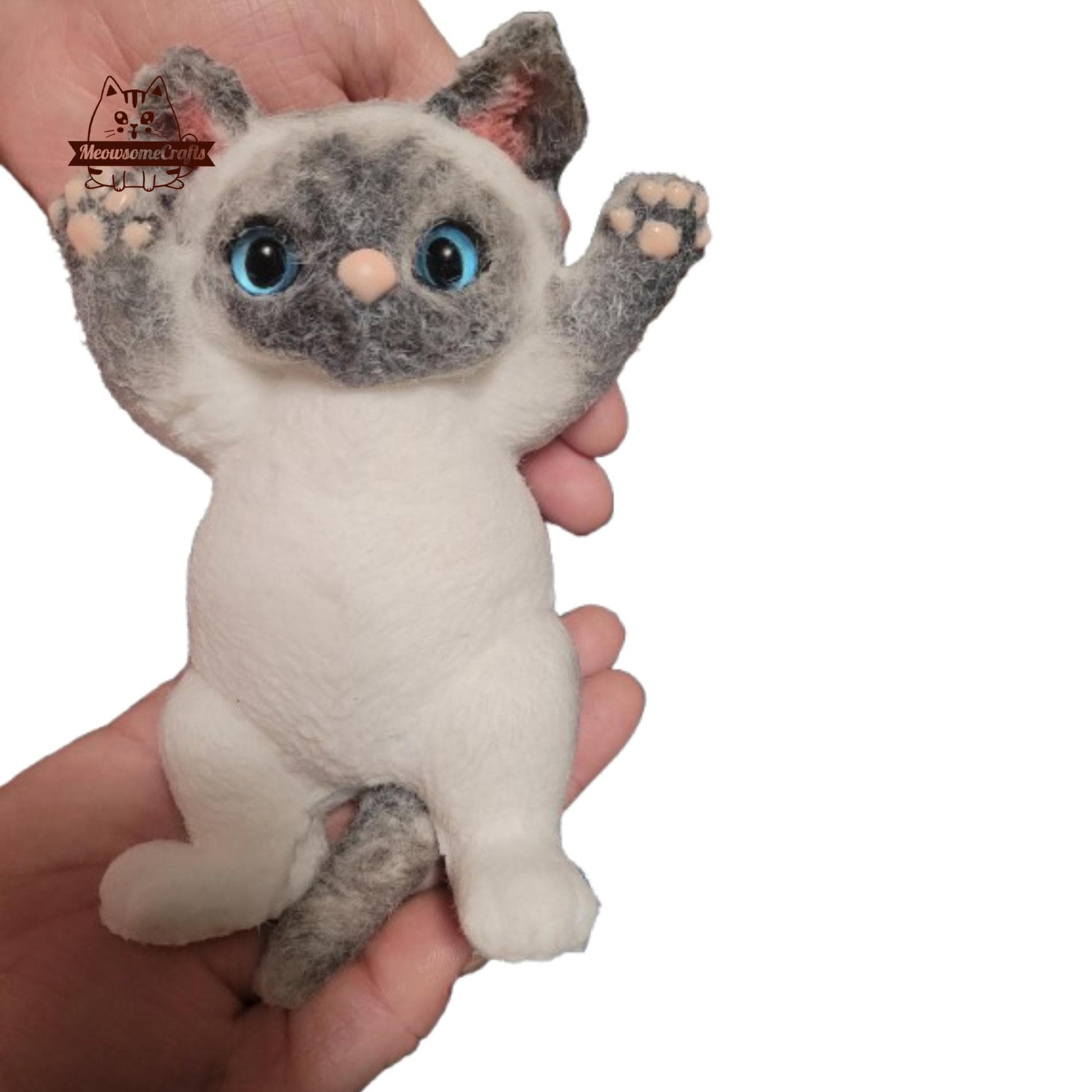 Soft Furry Laying Playful Siamese Cat Taba Squishy Squeezable Anxiety Stress Relief Sensory Fidget Toy - Squishy