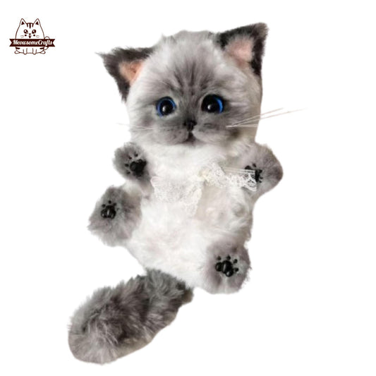 Handmade Chenille Stem Siamese Kitten Cat Keychain Ornament | Mini Figurine Bag Charm