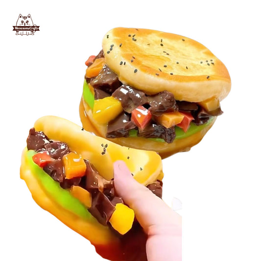 Cute Taba Squishy Roujiamo Hamburger Food Squeezable Anxiety Stress Relief Sensory Fidget Toys
