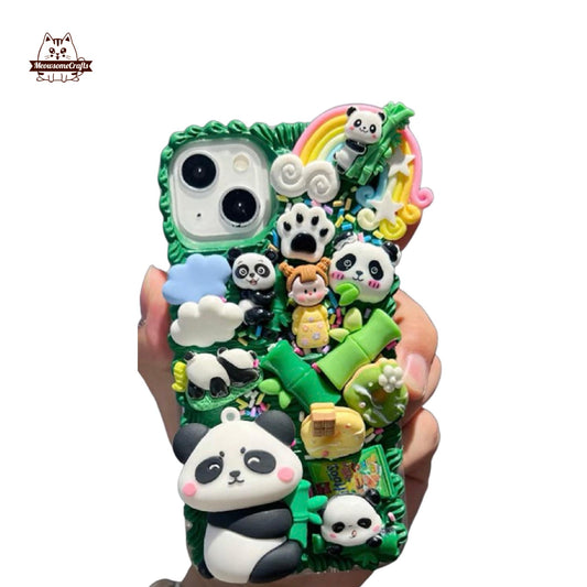 Finished Handmade Decoden Phone Case | Kawaii Panda Banana Cloud Animal Bamboo Charms | Samsung Android iPhone Cases