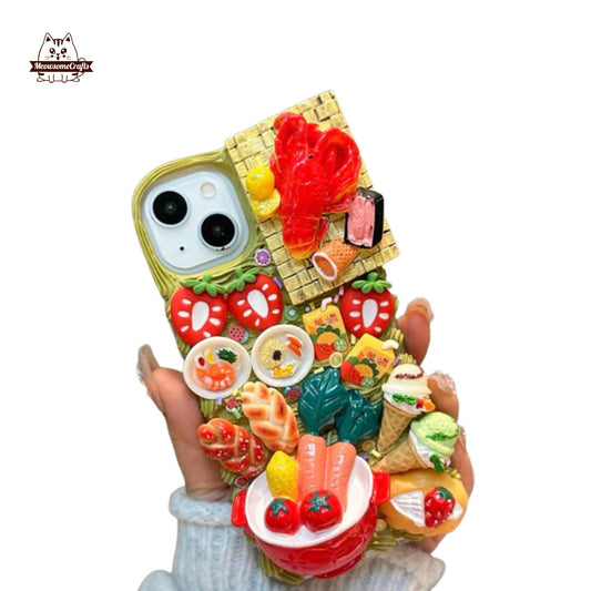 Finished Handmade Decoden Phone Case | Food Lobster Carrot Tomato Ice Cream Charms | Samsung Android iPhone Cases