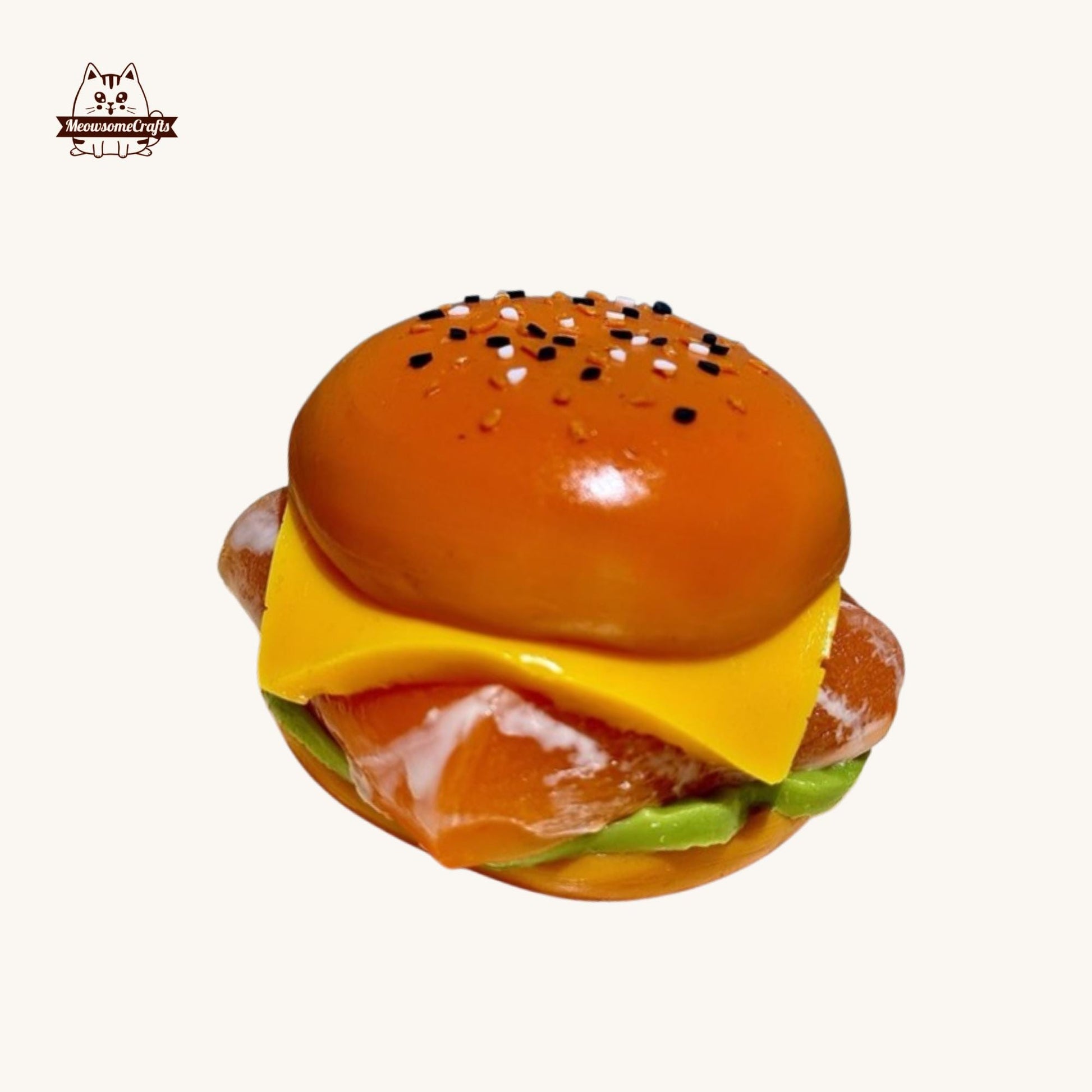 Handmade Sashimi Salmon Burger Food Squishy Squeezable Anxiety Stress Relief Sensory Fidget Toy