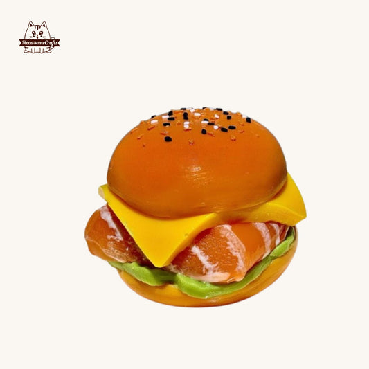 Handmade Sashimi Salmon Burger Food Squishy Squeezable Anxiety Stress Relief Sensory Fidget Toy