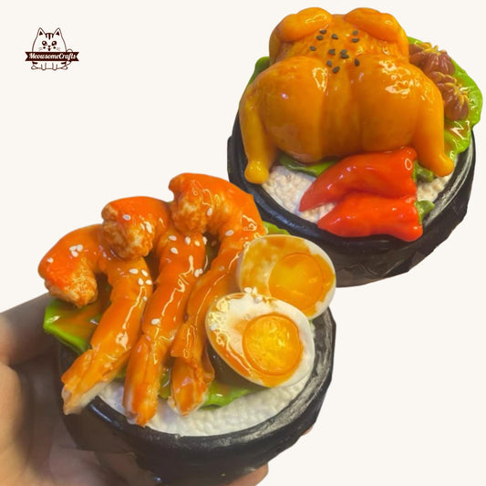 Handmade Shrimp Chicken Hard Boiled Egg Rice Bowl Food Squishy Squeezable Anxiety Stress Relief Sensory Fidget Toys